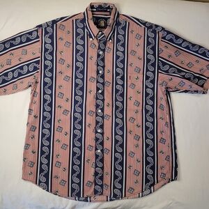 GANT Salty Dog Imperial Poplin Paisley Striped Red Blue Men's L Cotton Shirt